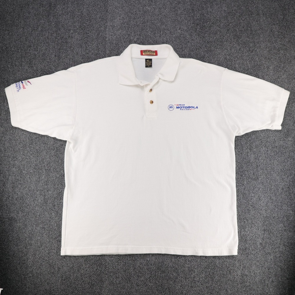 Vintage Harvard Square Men Motorola Racing Michael Andretti Cotton Polo White XL